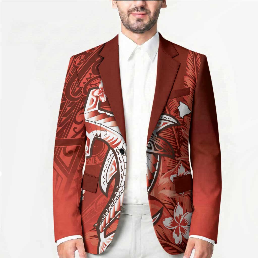 Personalized Hawaiian Maori Hammerhead Shark Blazer Ulaula Plumeria LT9 - Polynesian Pride