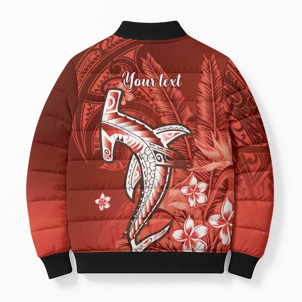 Personalized Hawaiian Maori Hammerhead Shark Bomber Puffer Jacket Ulaula Plumeria LT9 - Polynesian Pride