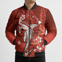 Personalized Hawaiian Maori Hammerhead Shark Bomber Puffer Jacket Ulaula Plumeria LT9 - Polynesian Pride
