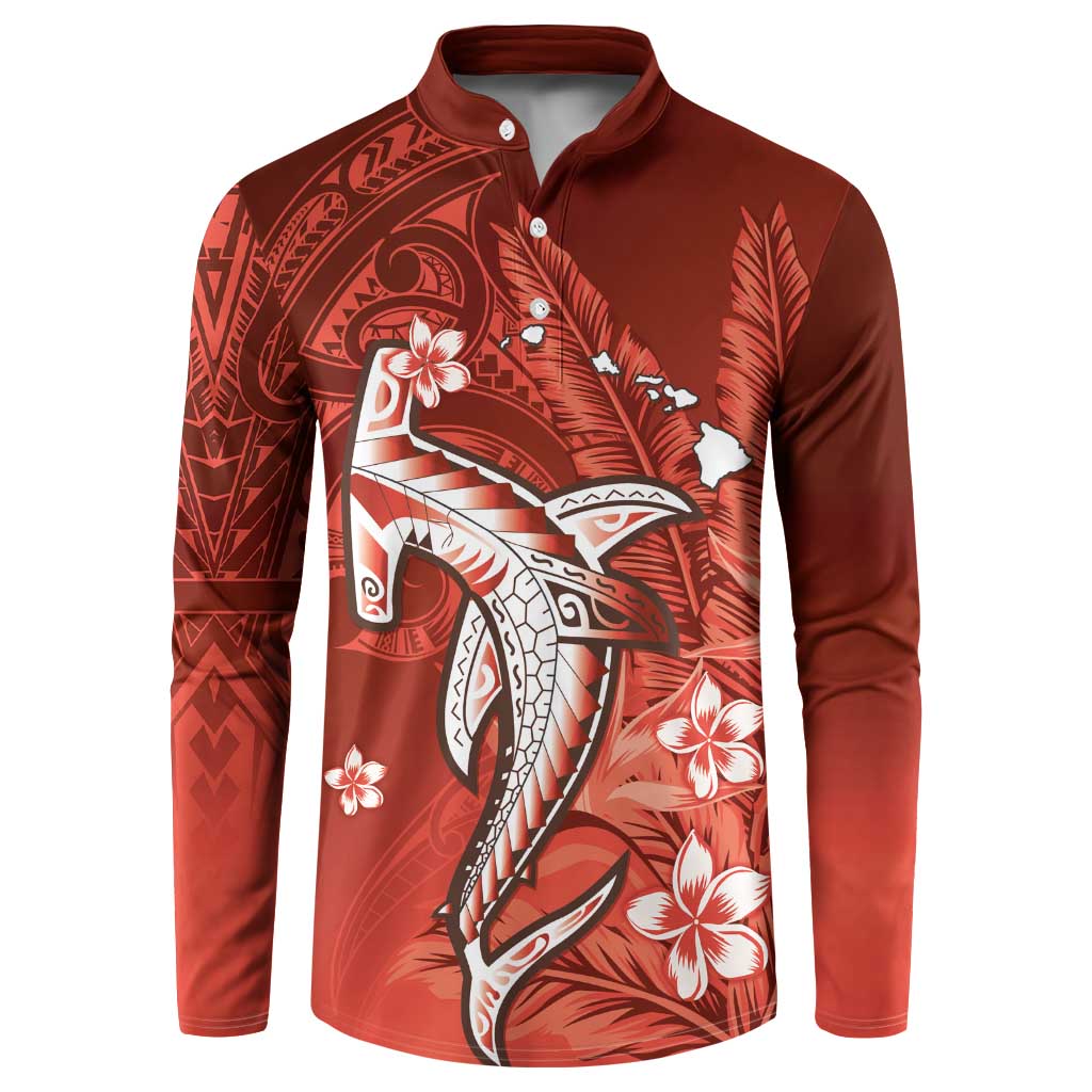 Personalized Hawaiian Maori Hammerhead Shark Button Sweatshirt Ulaula Plumeria - Polynesian Pride