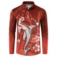 Personalized Hawaiian Maori Hammerhead Shark Button Sweatshirt Ulaula Plumeria - Polynesian Pride