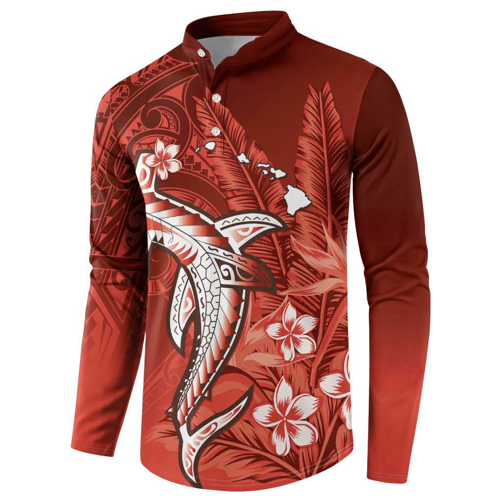 Personalized Hawaiian Maori Hammerhead Shark Button Sweatshirt Ulaula Plumeria - Polynesian Pride