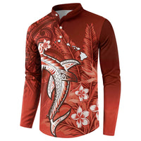 Personalized Hawaiian Maori Hammerhead Shark Button Sweatshirt Ulaula Plumeria - Polynesian Pride
