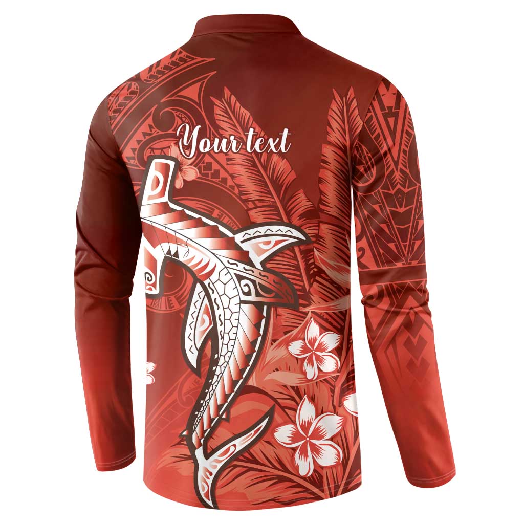 Personalized Hawaiian Maori Hammerhead Shark Button Sweatshirt Ulaula Plumeria - Polynesian Pride
