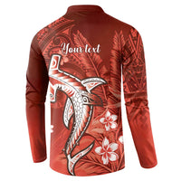 Personalized Hawaiian Maori Hammerhead Shark Button Sweatshirt Ulaula Plumeria - Polynesian Pride
