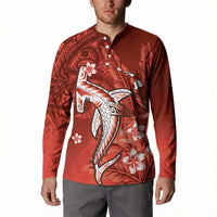 Personalized Hawaiian Maori Hammerhead Shark Button Sweatshirt Ulaula Plumeria - Polynesian Pride