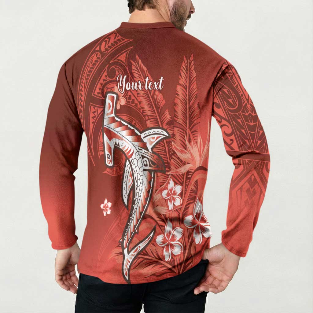Personalized Hawaiian Maori Hammerhead Shark Button Sweatshirt Ulaula Plumeria - Polynesian Pride