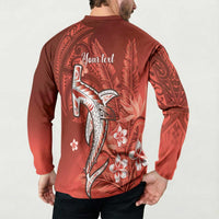 Personalized Hawaiian Maori Hammerhead Shark Button Sweatshirt Ulaula Plumeria - Polynesian Pride