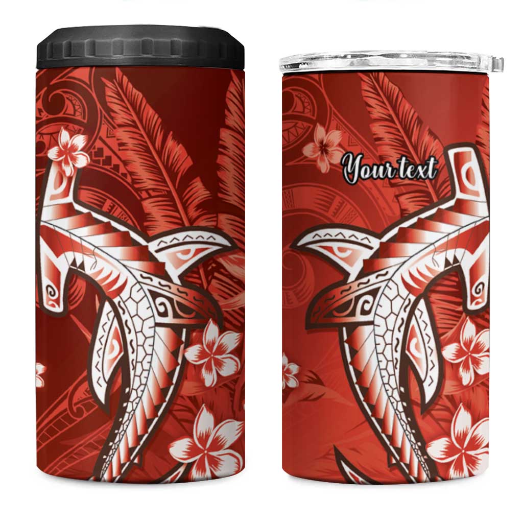 Personalized Hawaiian Maori Hammerhead Shark 4 in 1 Can Cooler Tumbler Ulaula Plumeria LT9 One Size: 16 oz Red - Polynesian Pride
