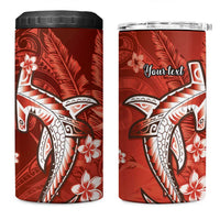 Personalized Hawaiian Maori Hammerhead Shark 4 in 1 Can Cooler Tumbler Ulaula Plumeria LT9 One Size: 16 oz Red - Polynesian Pride