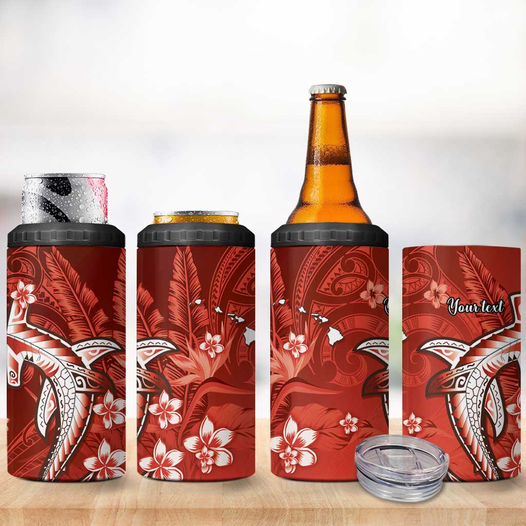 Personalized Hawaiian Maori Hammerhead Shark 4 in 1 Can Cooler Tumbler Ulaula Plumeria LT9 - Polynesian Pride