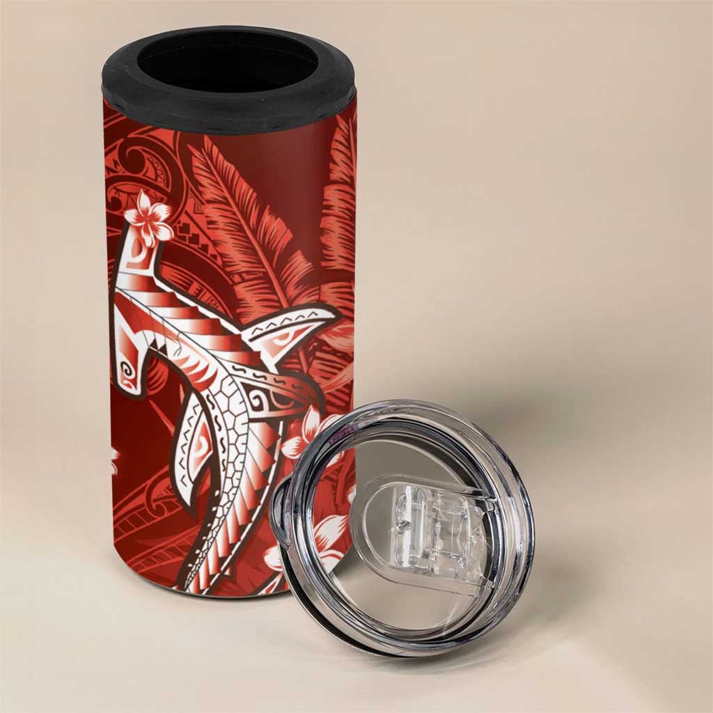 Personalized Hawaiian Maori Hammerhead Shark 4 in 1 Can Cooler Tumbler Ulaula Plumeria LT9 - Polynesian Pride