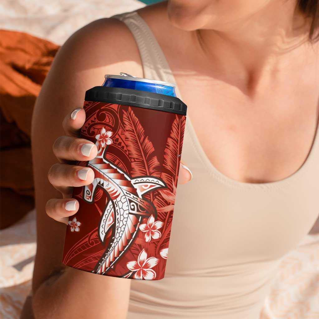 Personalized Hawaiian Maori Hammerhead Shark 4 in 1 Can Cooler Tumbler Ulaula Plumeria LT9 - Polynesian Pride