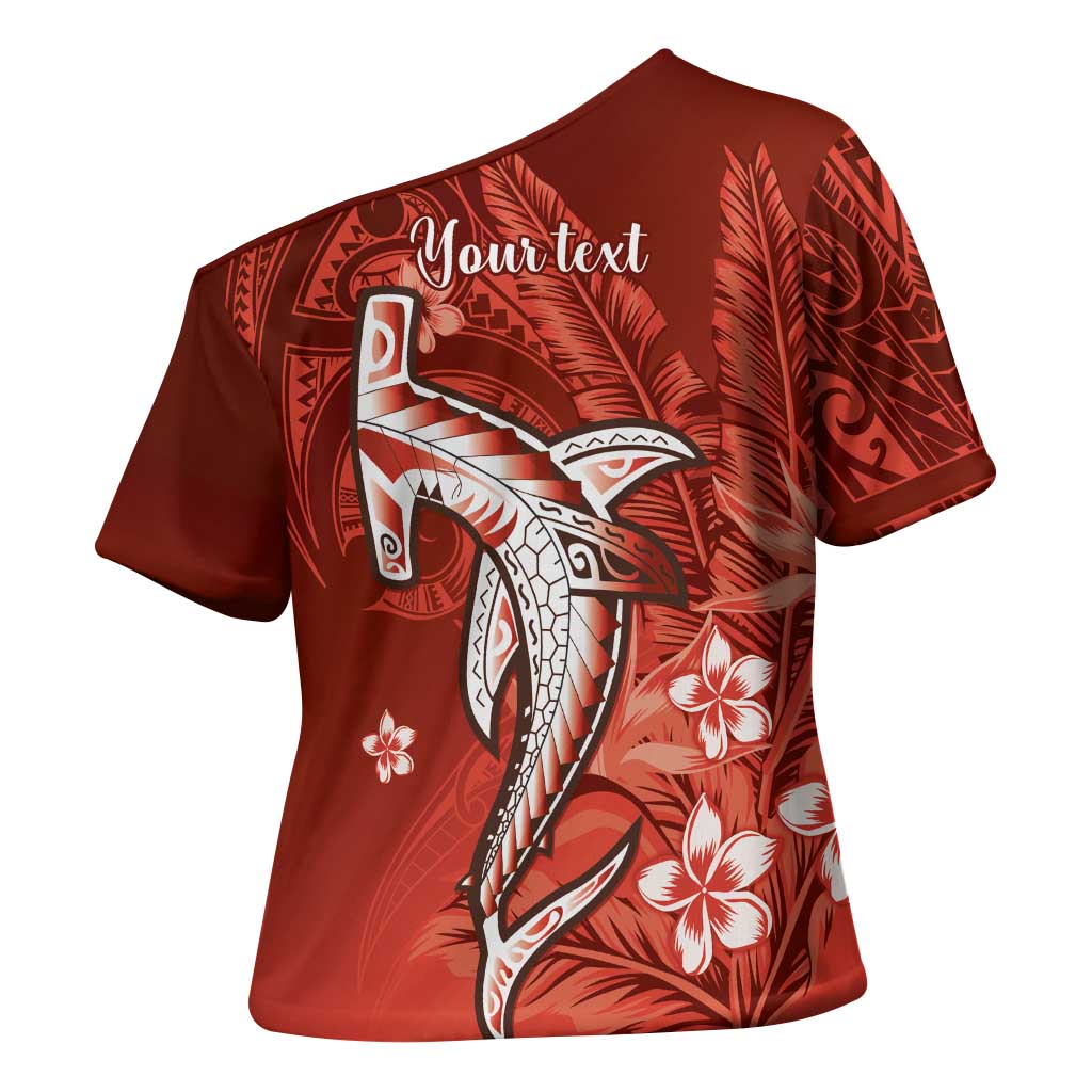Personalized Hawaiian Maori Hammerhead Shark Cross Shoulder Shirt Ulaula Plumeria LT9 - Polynesian Pride