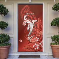Personalized Hawaiian Maori Hammerhead Shark Door Cover Ulaula Plumeria LT9 Red - Polynesian Pride