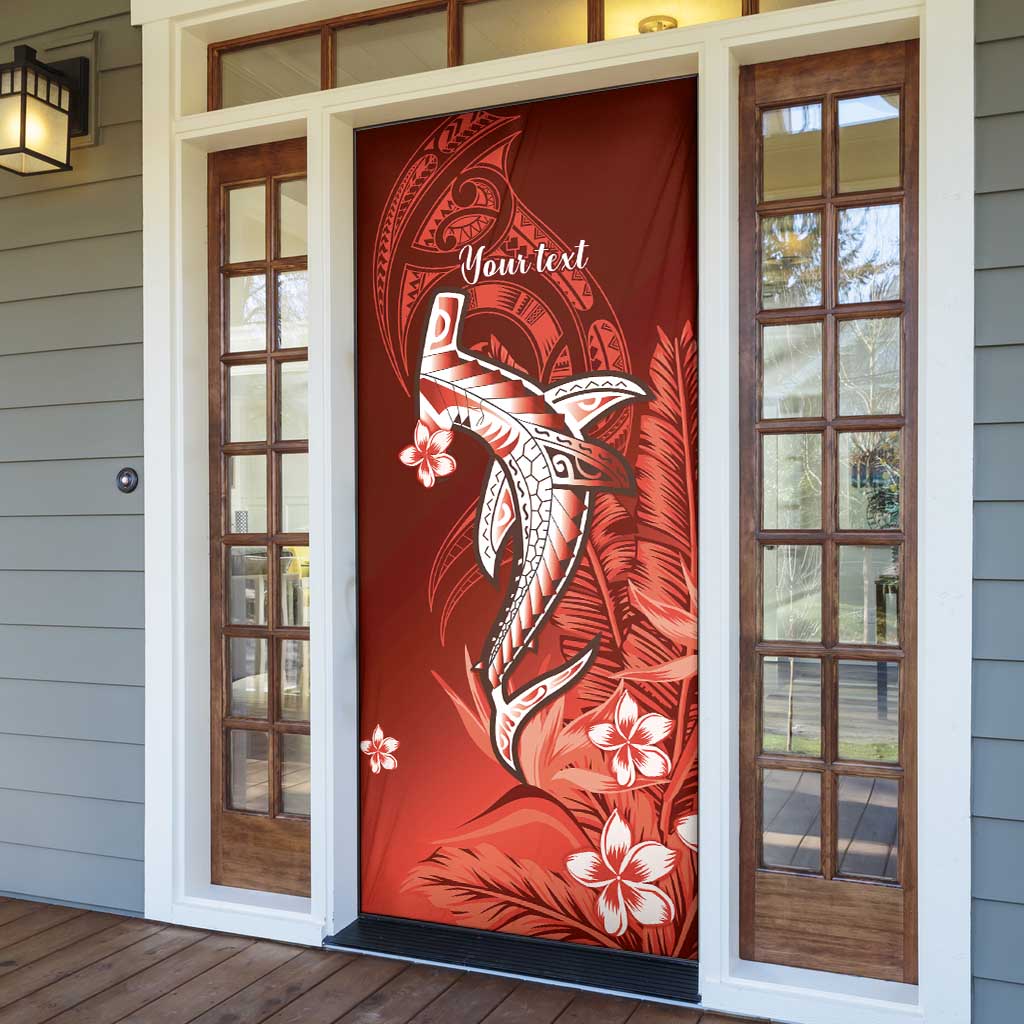 Personalized Hawaiian Maori Hammerhead Shark Door Cover Ulaula Plumeria LT9 - Polynesian Pride