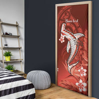 Personalized Hawaiian Maori Hammerhead Shark Door Cover Ulaula Plumeria LT9 - Polynesian Pride