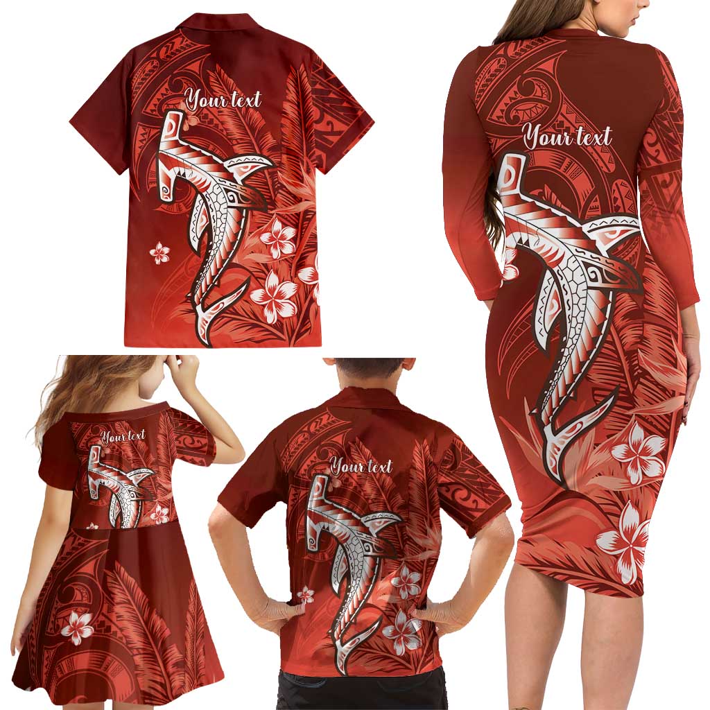 Personalized Hawaiian Maori Hammerhead Shark Family Matching Long Sleeve Bodycon Dress and Hawaiian Shirt Ulaula Plumeria - Polynesian Pride