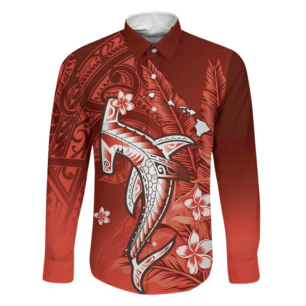 Personalized Hawaiian Maori Hammerhead Shark Family Matching Long Sleeve Bodycon Dress and Hawaiian Shirt Ulaula Plumeria - Polynesian Pride