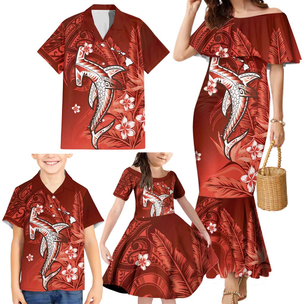 Personalized Hawaiian Maori Hammerhead Shark Family Matching Mermaid Dress and Hawaiian Shirt Ulaula Plumeria - Polynesian Pride