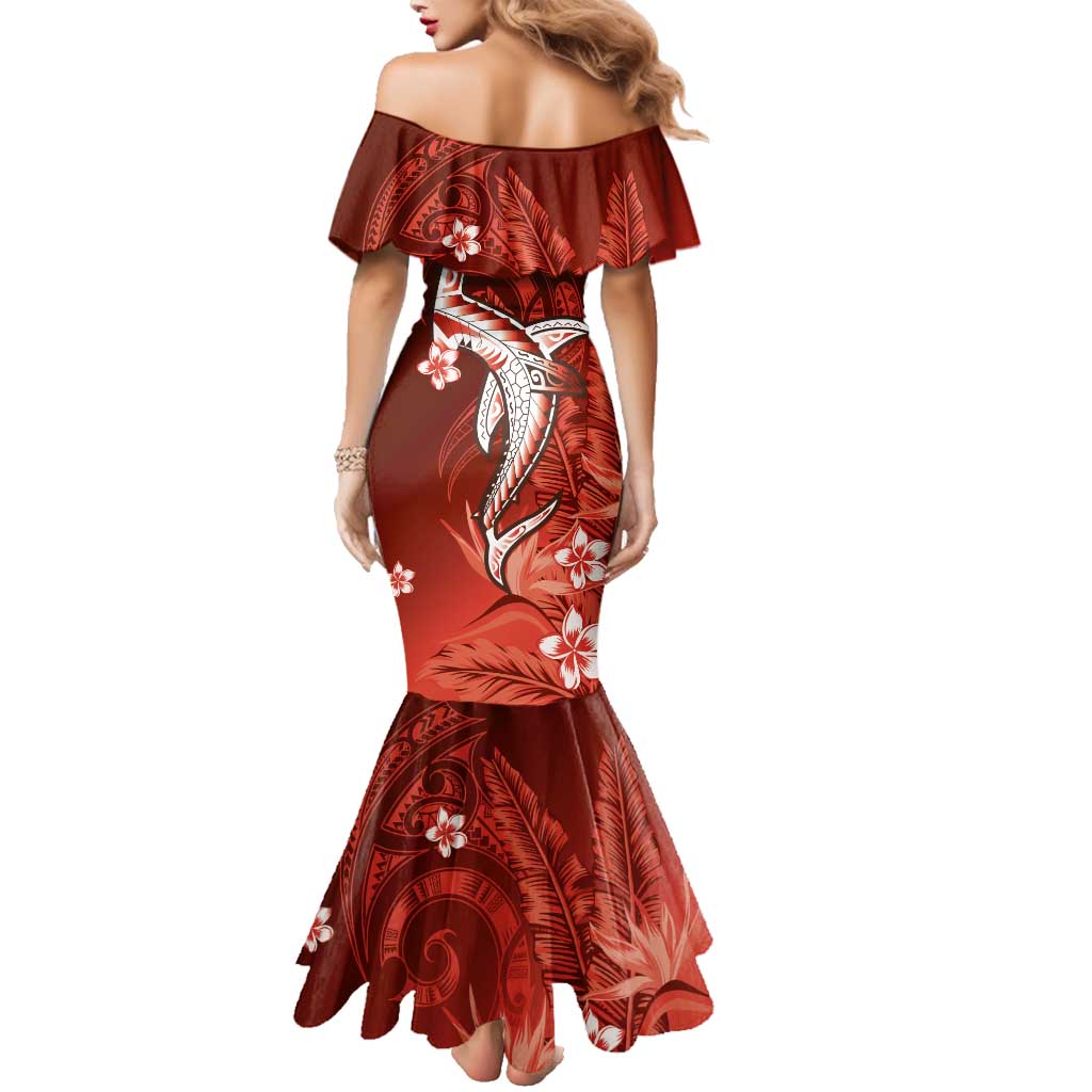 Personalized Hawaiian Maori Hammerhead Shark Family Matching Mermaid Dress and Hawaiian Shirt Ulaula Plumeria - Polynesian Pride