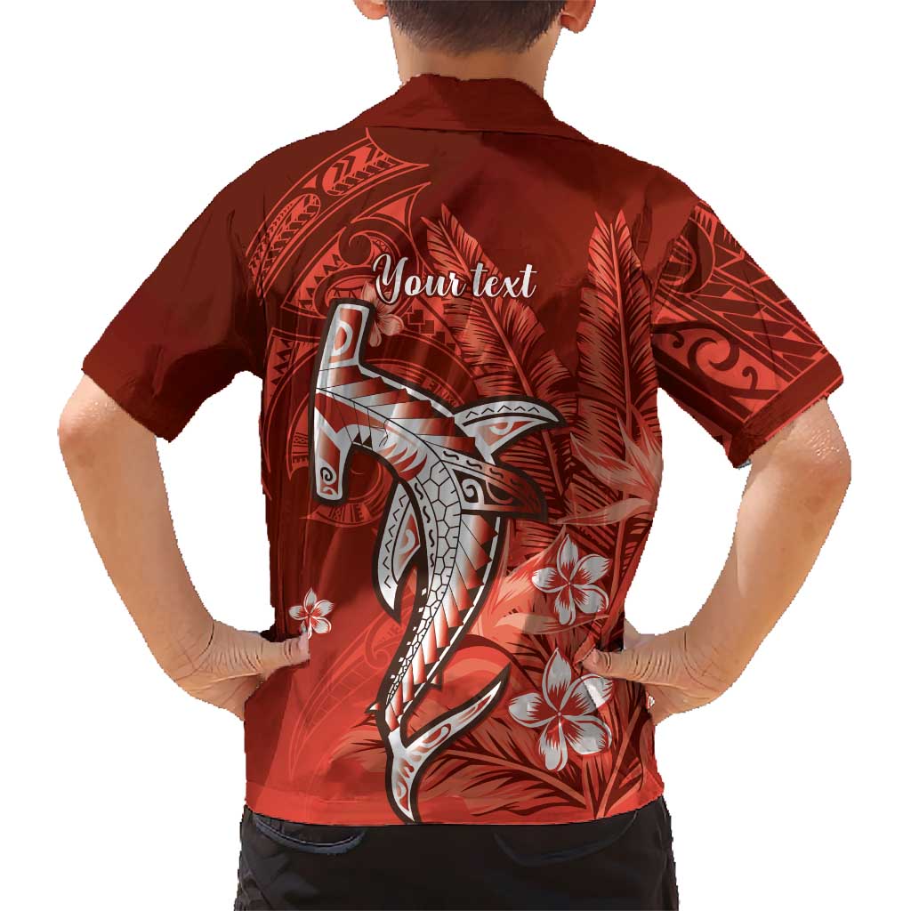 Personalized Hawaiian Maori Hammerhead Shark Family Matching Off The Shoulder Long Sleeve Dress and Hawaiian Shirt Ulaula Plumeria - Polynesian Pride