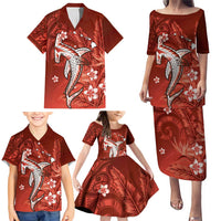 Personalized Hawaiian Maori Hammerhead Shark Family Matching Puletasi and Hawaiian Shirt Ulaula Plumeria - Polynesian Pride