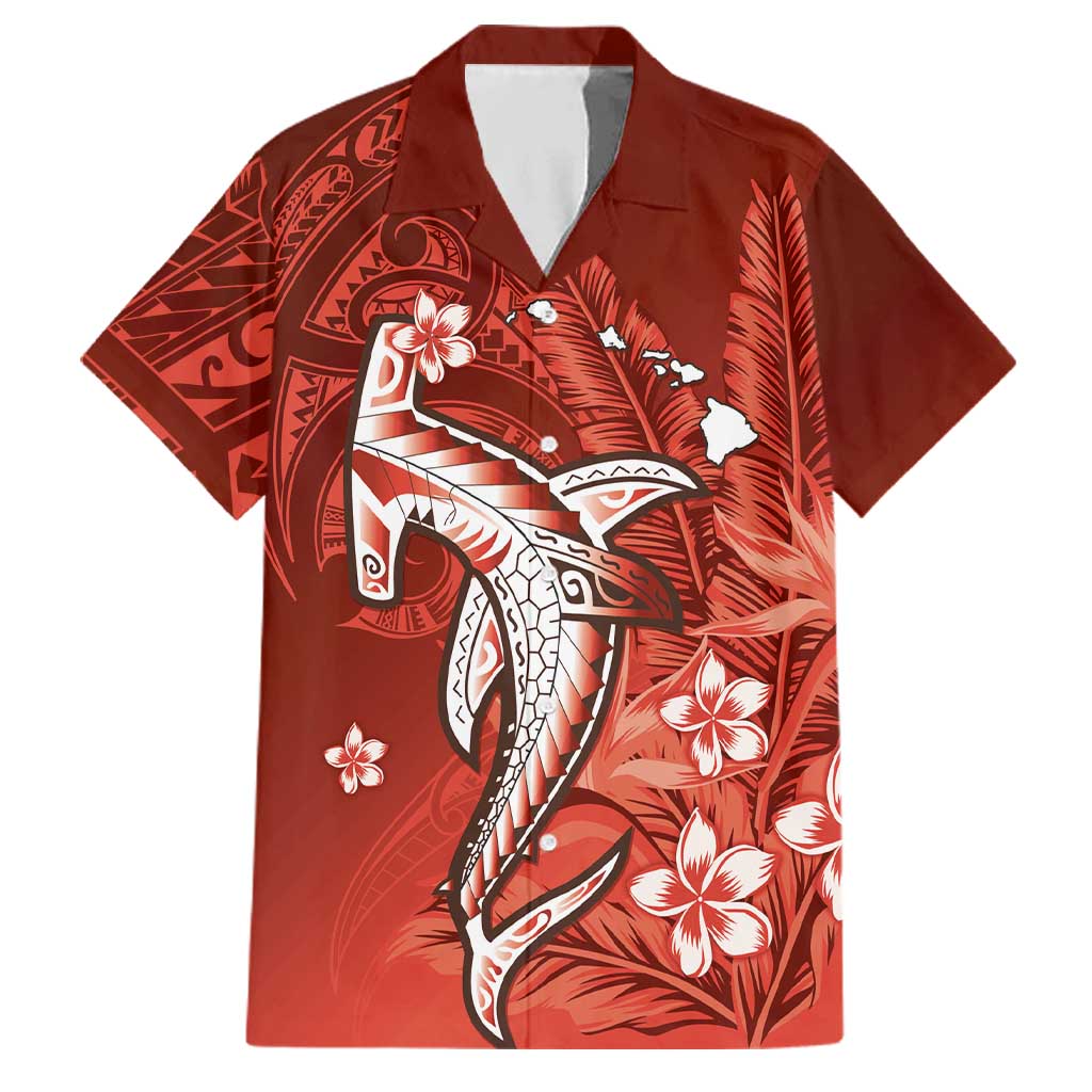 Personalized Hawaiian Maori Hammerhead Shark Family Matching Puletasi and Hawaiian Shirt Ulaula Plumeria - Polynesian Pride