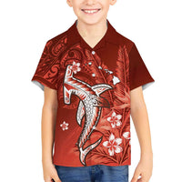 Personalized Hawaiian Maori Hammerhead Shark Family Matching Puletasi and Hawaiian Shirt Ulaula Plumeria - Polynesian Pride