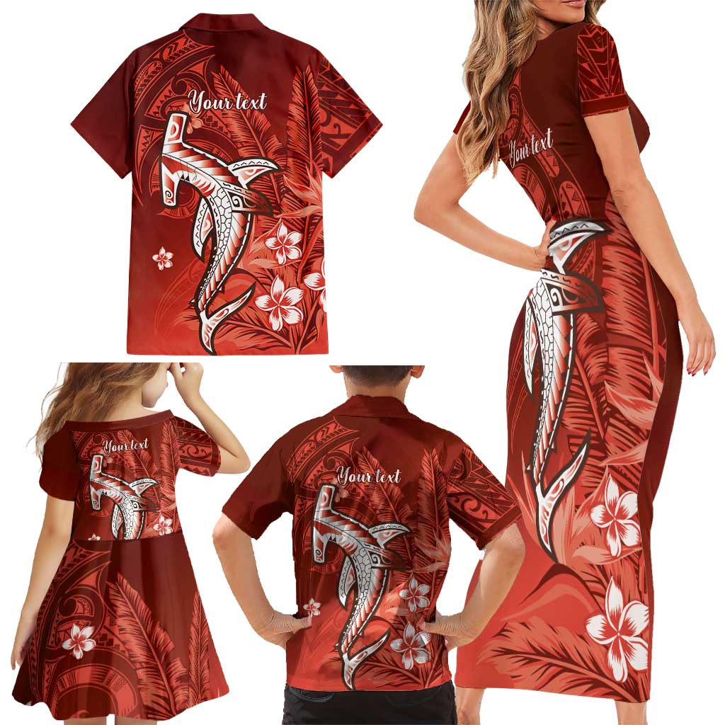 Personalized Hawaiian Maori Hammerhead Shark Family Matching Short Sleeve Bodycon Dress and Hawaiian Shirt Ulaula Plumeria - Polynesian Pride
