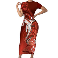 Personalized Hawaiian Maori Hammerhead Shark Family Matching Short Sleeve Bodycon Dress and Hawaiian Shirt Ulaula Plumeria - Polynesian Pride