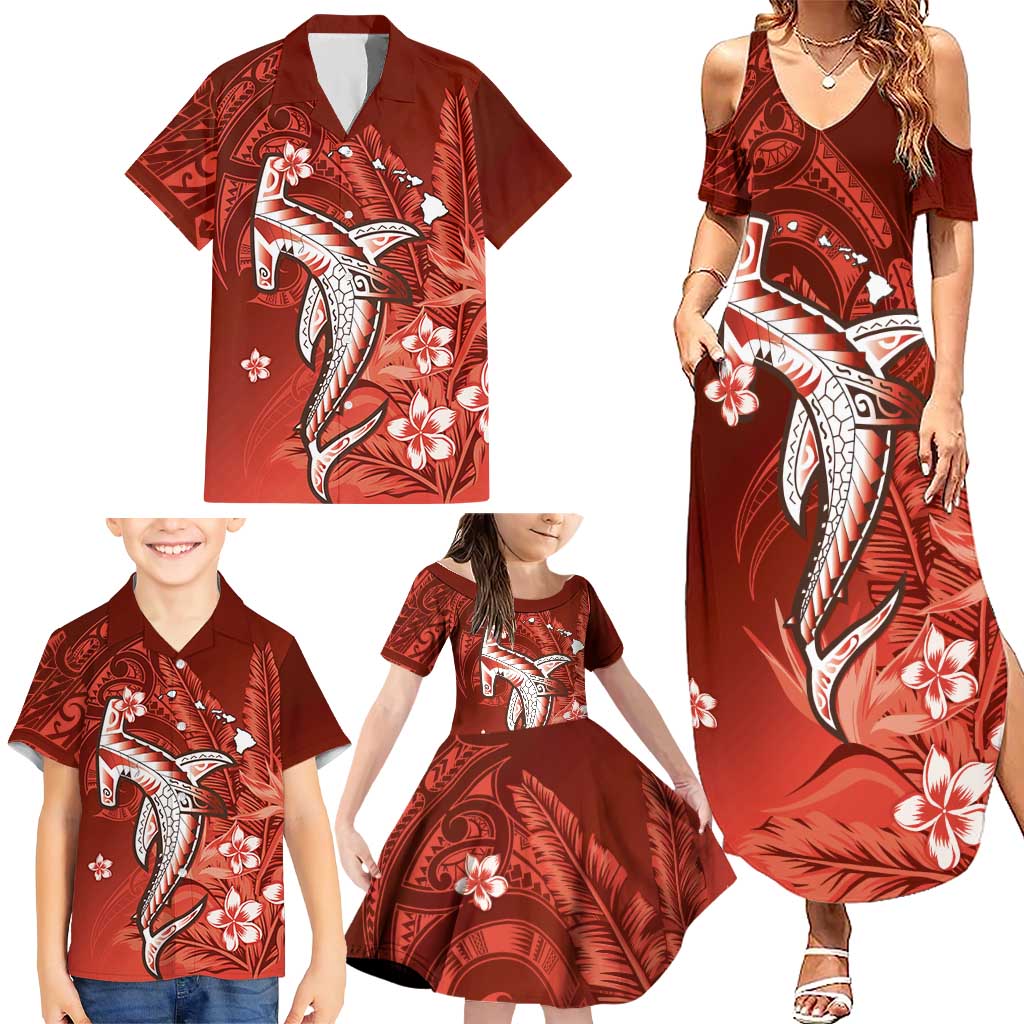 Personalized Hawaiian Maori Hammerhead Shark Family Matching Summer Maxi Dress and Hawaiian Shirt Ulaula Plumeria - Polynesian Pride