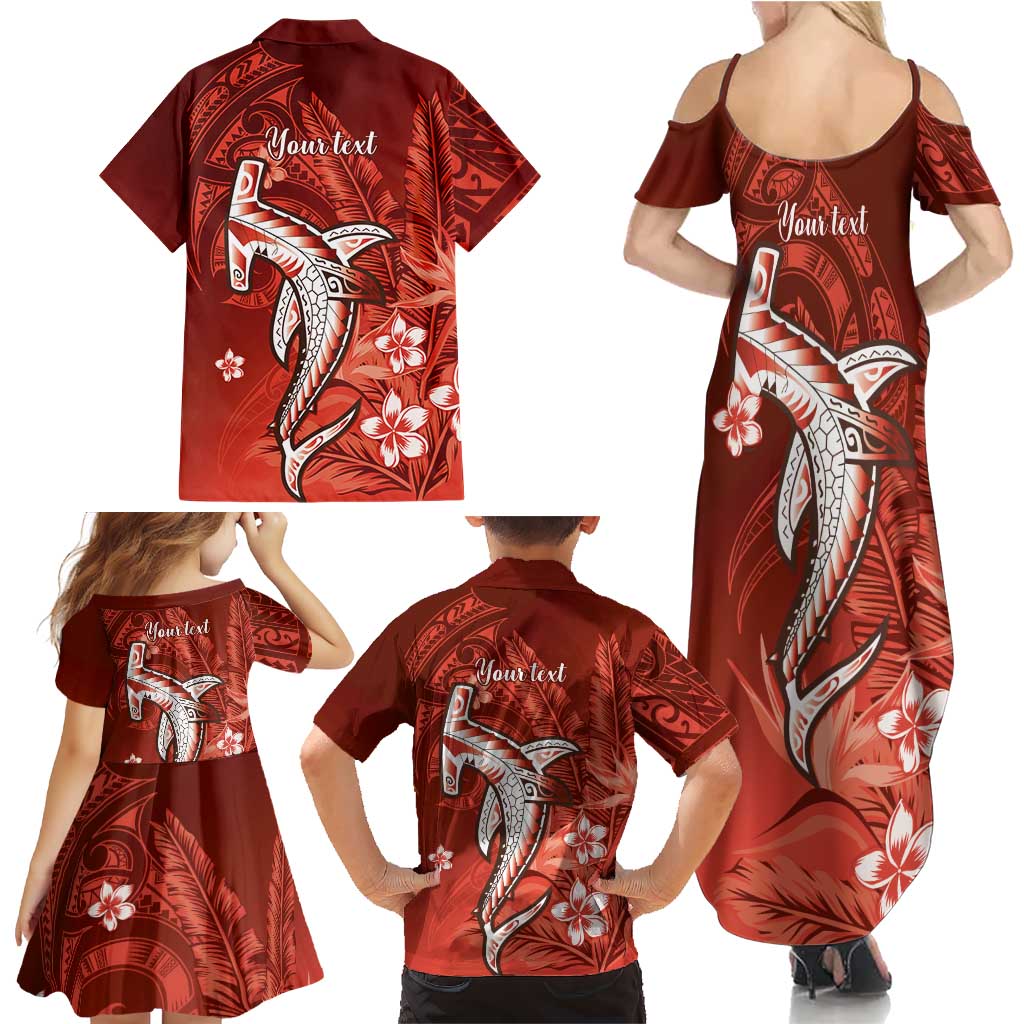 Personalized Hawaiian Maori Hammerhead Shark Family Matching Summer Maxi Dress and Hawaiian Shirt Ulaula Plumeria - Polynesian Pride