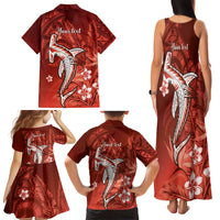 Personalized Hawaiian Maori Hammerhead Shark Family Matching Tank Maxi Dress and Hawaiian Shirt Ulaula Plumeria - Polynesian Pride