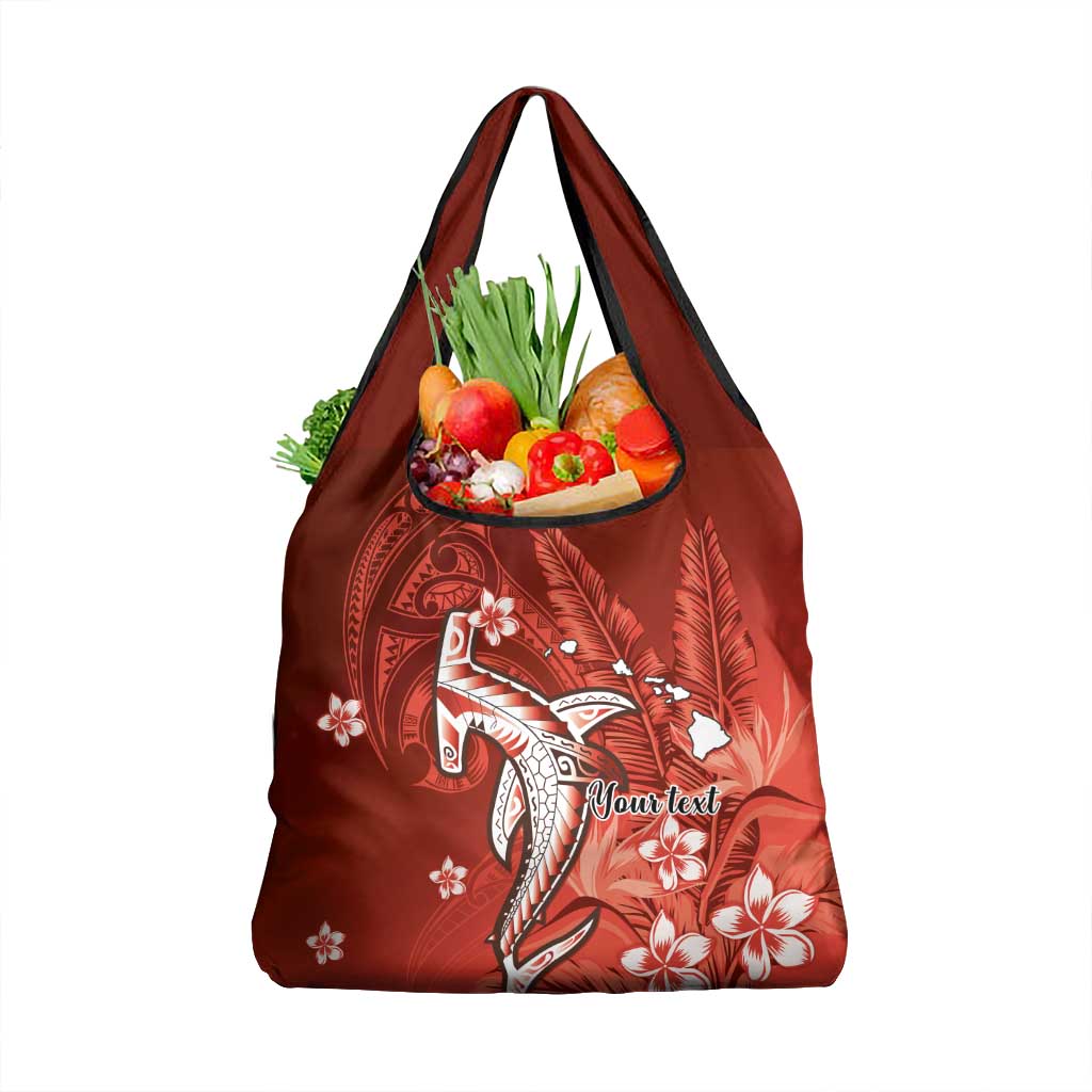 Personalized Hawaiian Maori Hammerhead Shark Grocery Bag Ulaula Plumeria - Polynesian Pride