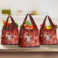 Personalized Hawaiian Maori Hammerhead Shark Grocery Bag Ulaula Plumeria LT9 3-pack One Size Red - Polynesian Pride