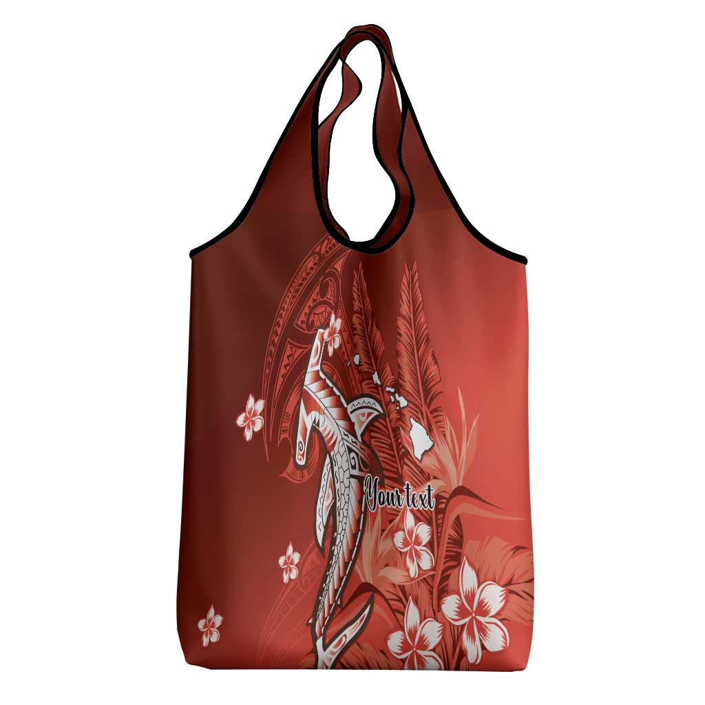 Personalized Hawaiian Maori Hammerhead Shark Grocery Bag Ulaula Plumeria LT9 - Polynesian Pride