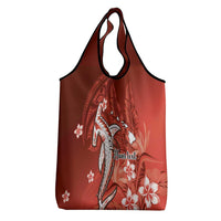 Personalized Hawaiian Maori Hammerhead Shark Grocery Bag Ulaula Plumeria LT9 - Polynesian Pride