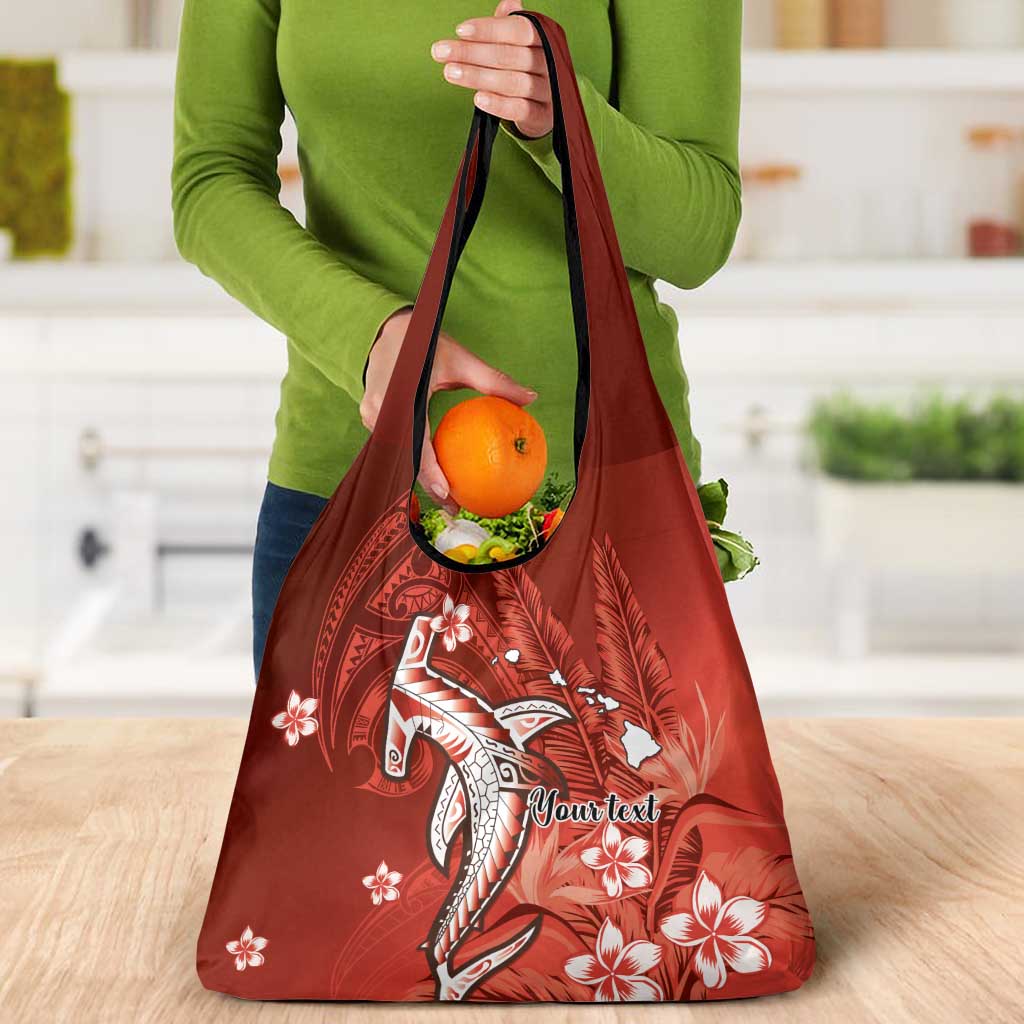 Personalized Hawaiian Maori Hammerhead Shark Grocery Bag Ulaula Plumeria LT9 - Polynesian Pride