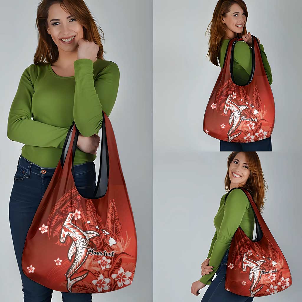 Personalized Hawaiian Maori Hammerhead Shark Grocery Bag Ulaula Plumeria LT9 - Polynesian Pride
