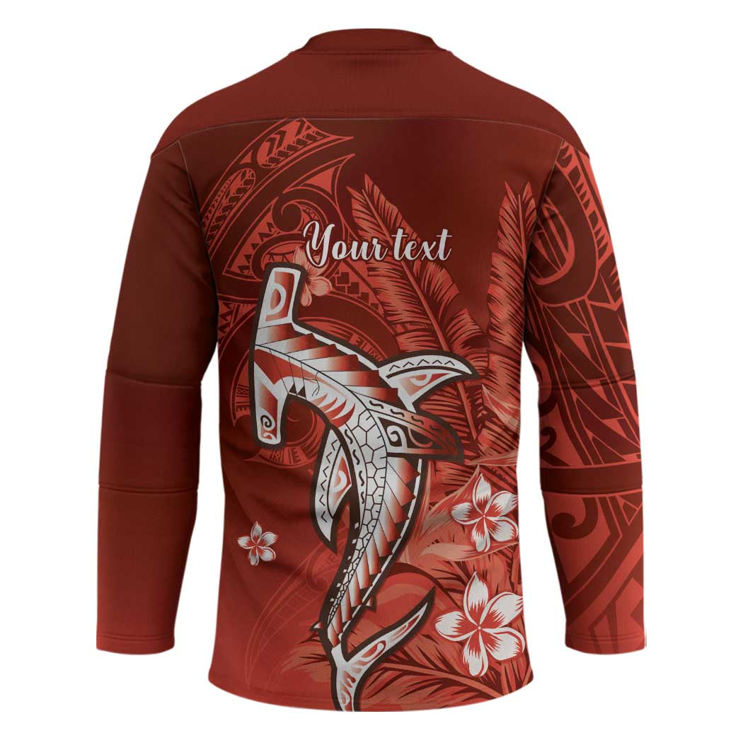 Personalized Hawaiian Maori Hammerhead Shark Hockey Jersey Ulaula Plumeria LT9 - Polynesian Pride