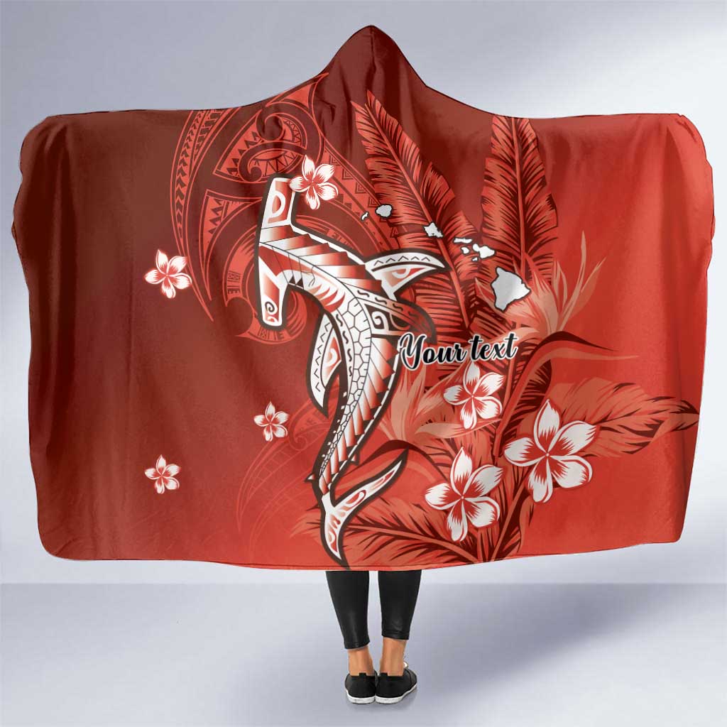Personalized Hawaiian Maori Hammerhead Shark Hooded Blanket Ulaula Plumeria LT9 One Size Red - Polynesian Pride