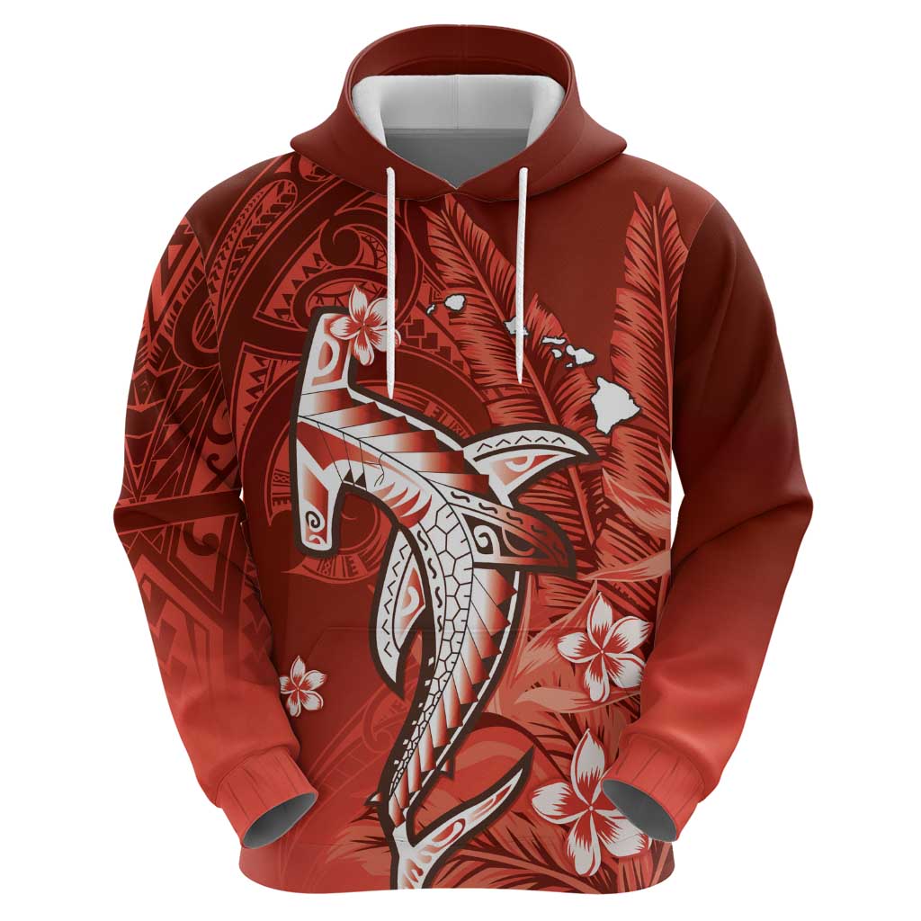 Personalized Hawaiian Maori Hammerhead Shark Hoodie Ulaula Plumeria - Polynesian Pride