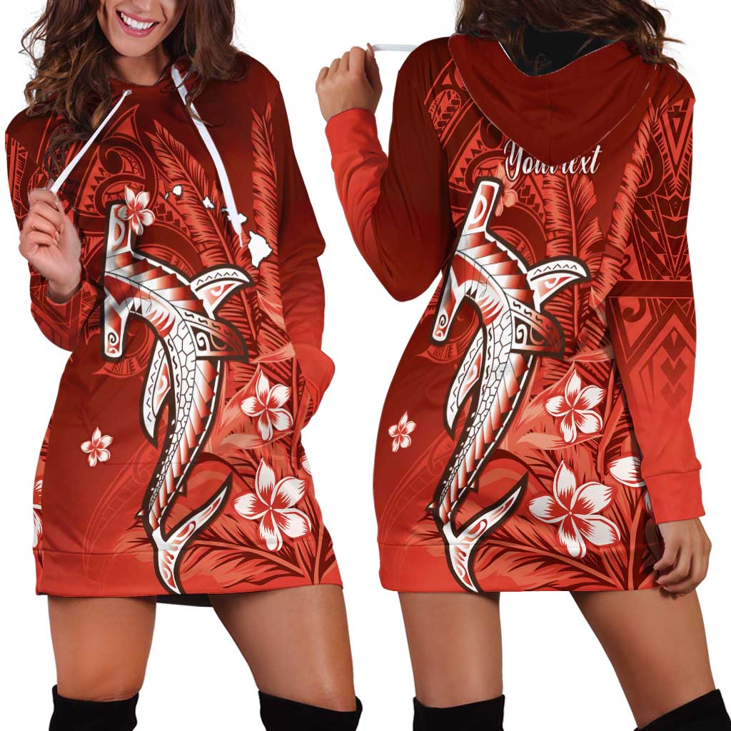 Personalized Hawaiian Maori Hammerhead Shark Hoodie Dress Ulaula Plumeria - Polynesian Pride
