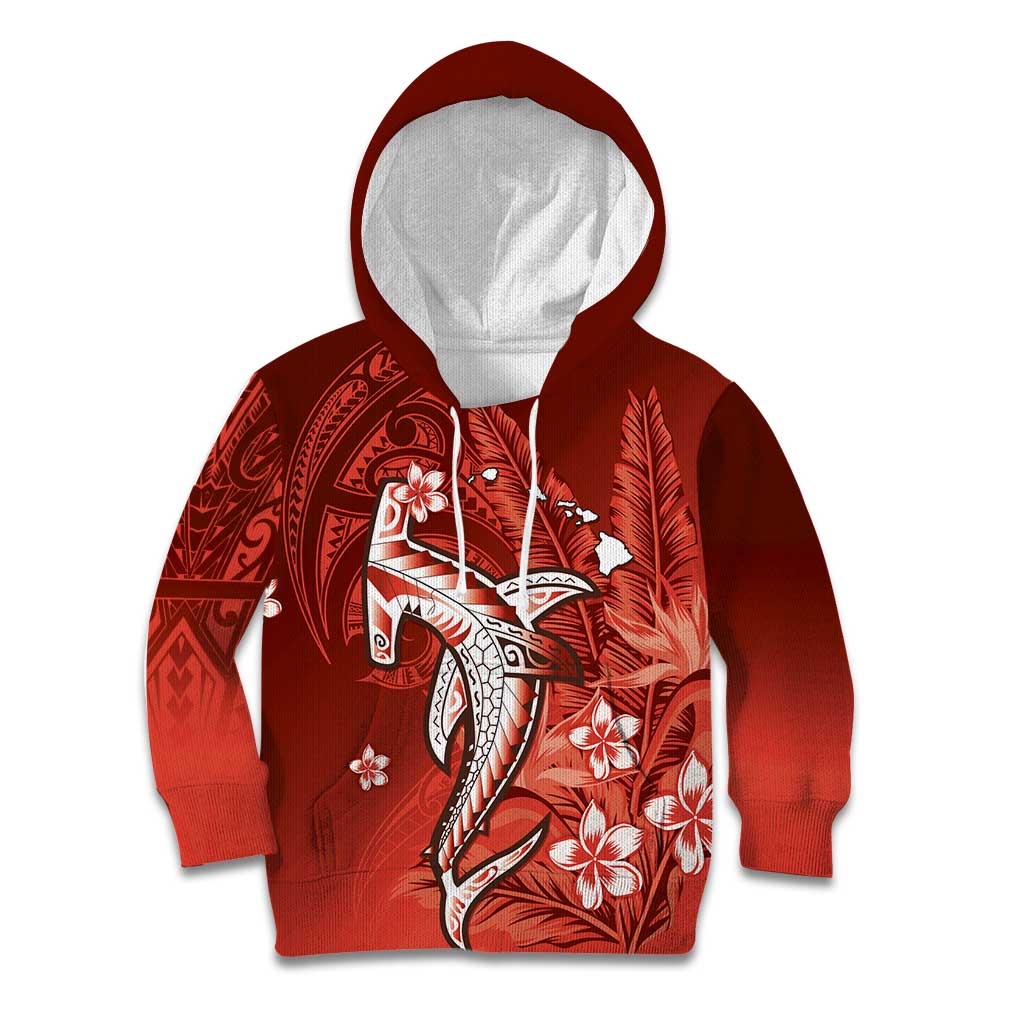 Personalized Hawaiian Maori Hammerhead Shark Kid Hoodie Ulaula Plumeria LT9 Hoodie Red - Polynesian Pride