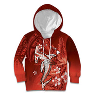 Personalized Hawaiian Maori Hammerhead Shark Kid Hoodie Ulaula Plumeria LT9 Hoodie Red - Polynesian Pride