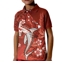 Personalized Hawaiian Maori Hammerhead Shark Kid Polo Shirt Ulaula Plumeria LT9 Kid Red - Polynesian Pride