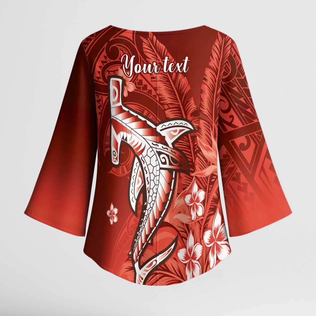 Personalized Hawaiian Maori Hammerhead Shark Kimono Sleeve Blouse Ulaula Plumeria LT9 - Polynesian Pride