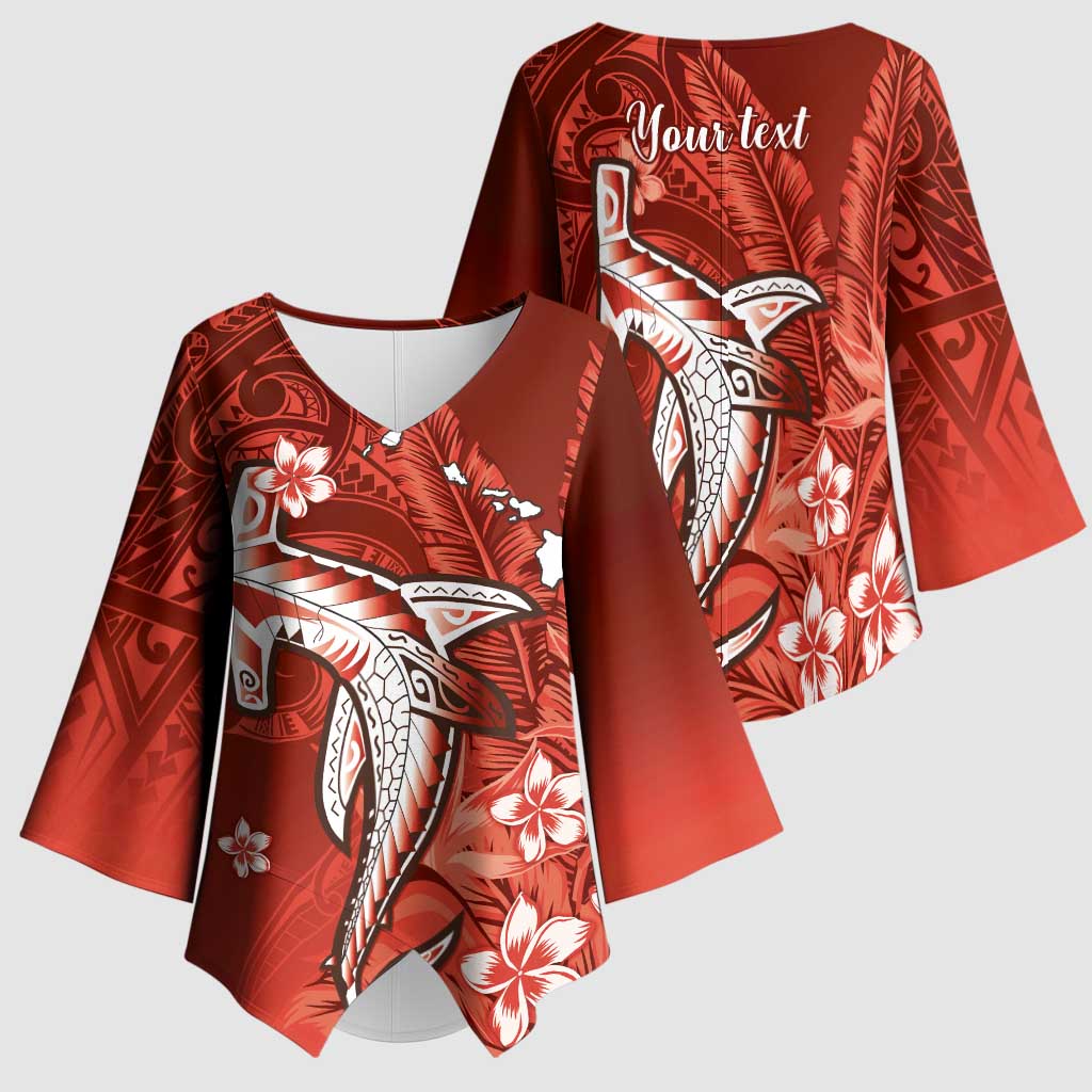 Personalized Hawaiian Maori Hammerhead Shark Kimono Sleeve Blouse Ulaula Plumeria LT9 - Polynesian Pride
