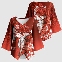 Personalized Hawaiian Maori Hammerhead Shark Kimono Sleeve Blouse Ulaula Plumeria LT9 - Polynesian Pride